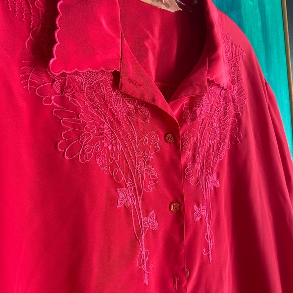 Vintage Red Blouse with Embroidered Details 18 - Picture 6 of 16